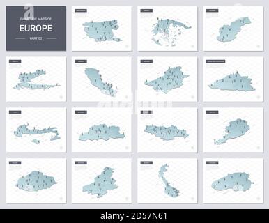 Ensemble de cartes vectorielles isométriques - continent européen. Cartes des pays européens avec division administrative et villes. Partie 2. Illustration de Vecteur