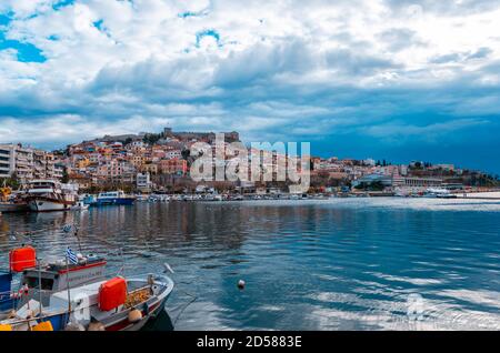 Kavala Grèce, vue de la ville de Kavala dans le nord de la Grèce. Banque D'Images