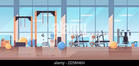 vide aucune personne sport gym intérieur équipement d'entraînement fitness entraînement illustration du vecteur horizontal du concept de mode de vie sain Illustration de Vecteur