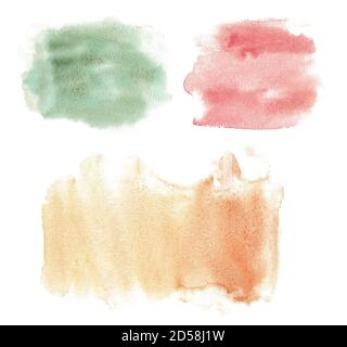 Aquarelle texture de pinceau vert, rouge, orange. Peinture abstraite peinte à la main grunge art taches. Arrière-plan graphique pour le titre, le logo, la bannière, le bricolage créatif, Banque D'Images