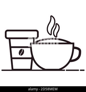 Tasse ICON et tasse en plastique avec café chaud. Illustration de Vecteur