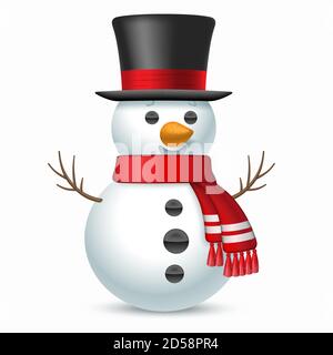 Bonhomme de neige souriant avec chapeau et foulard. Vecteur Illustration de Vecteur