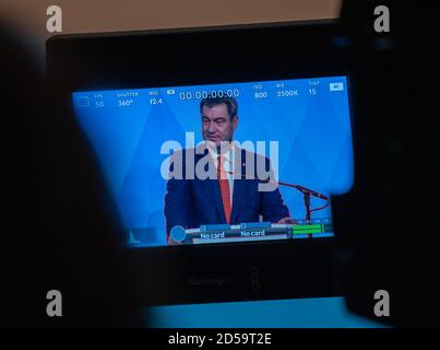 Munich, Allemagne. 13 octobre 2020. Markus Söder (CSU), ministre-président de la Bavière, prendra part à la conférence de presse à la suite de la réunion du cabinet du gouvernement bavarois. Credit: Peter Kneffel/dpa/Alay Live News Banque D'Images