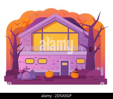 Maison d'Halloween. Vieux cimetière grapierre. Histoire d'horreur. Illustration de Vecteur