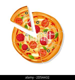 Dessin animé vectoriel de pizza en tranches sur fond blanc Illustration de Vecteur