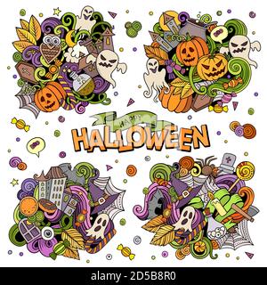 Ensemble d'illustrations pour chien à dessin animé Halloween Illustration de Vecteur