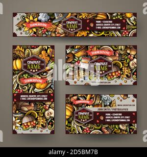 Corporate Identity Vector templates Set design avec des gribouillages dessinés à la main Happy Thanksgiving theme. Illustration de Vecteur