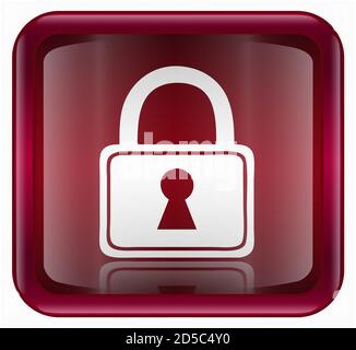Icône de verrouillage rouge, isolé sur fond blanc Banque D'Images