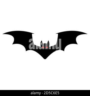 Silhouette de chauve-souris avec yeux rouges isolés sur fond blanc. Icône Vector Flat pour Halloween. Illustration de Vecteur