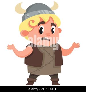 Bébé viking debout. Joli personnage de style dessin animé. Illustration de Vecteur