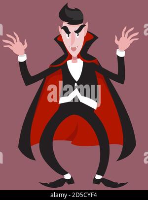 Vampire dans une posture intimidante. Personnage d'Halloween en style caricature. Illustration de Vecteur