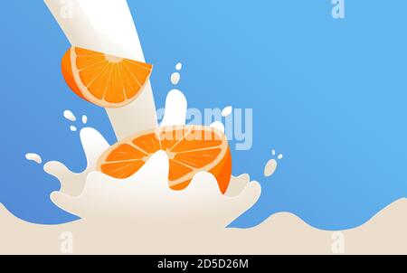 Une éclaboussure de lait à l'orange. Agrumes tropicaux. Illustration vectorielle réaliste. Illustration de Vecteur