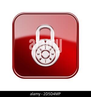 L'icône de verrouillage rouge brillant, isolé sur fond blanc. Banque D'Images