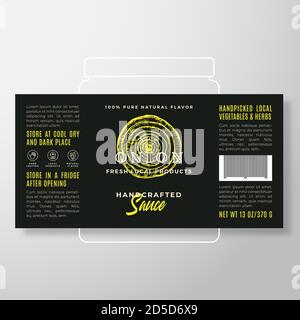 Modèle d'étiquette de sauce aux légumes et aux herbes artisanaux. Résumé Vector Packaging Design Layout. Bannière typographique moderne avec oignon dessiné à la main Illustration de Vecteur
