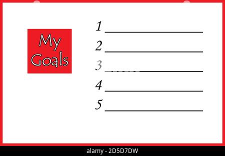 Note de mes objectifs collée sur un tableau blanc vierge pour votre texte. Banque D'Images