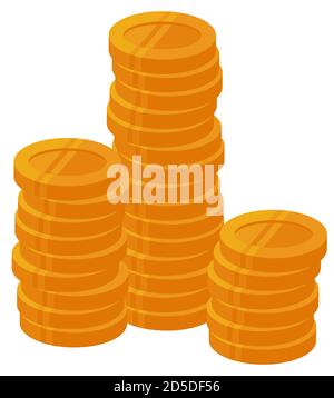 Pile de pièces de monnaie isolée sur fond blanc. Argent dans le style de dessin animé. Illustration de Vecteur