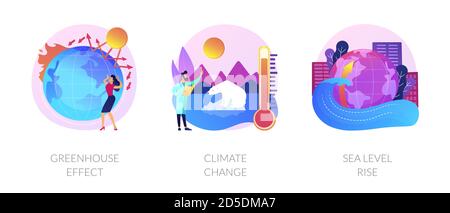 Métaphore du concept de vecteur des conséquences du changement climatique. Illustration de Vecteur