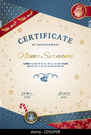 Certificat de Noël avec emblème du Père Noël. Contexte de l'hiver pour le nouvel an félicitations Illustration de Vecteur