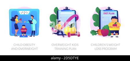 Métaphores de vecteur de traitement de surcharge pondérale chez l'enfant. Illustration de Vecteur