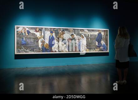 Des trains qui ramenés les Lads, une œuvre de Leonid Kabachek en 1964, 1924 - 2001/2. Exposé dans la branche du Musée d'État russe à Malaga, province de Malaga, Banque D'Images