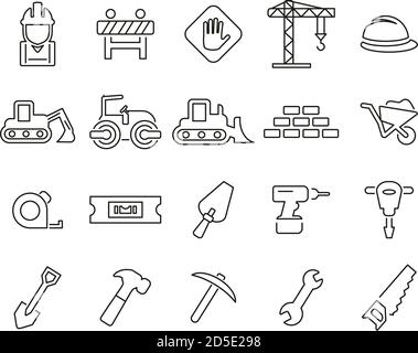 Site des constructeurs ou de construction Site Icons fine ligne Set Big Illustration de Vecteur
