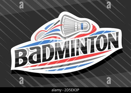 Logo Vector pour Badminton Sport, emblème blanc moderne avec illustration de volant de shuttlecock, lettrage unique pour le mot noir de badminton, signe de sport W Illustration de Vecteur