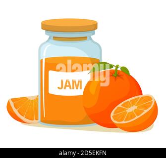 Bol en verre avec confiture d'orange. Agrumes tropicaux mûrs. Desserts sucrés confits. Illustration vectorielle réaliste. Illustration de Vecteur