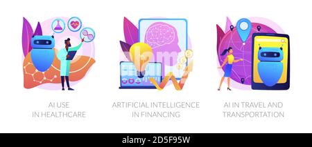 Métaphores de la mise en œuvre de l'intelligence artificielle. Illustration de Vecteur