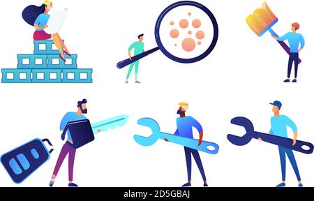 Jeu d'illustrations vectorielles pour les ingénieurs et les ouvriers du bâtiment. Illustration de Vecteur