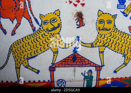 Rathwa Tribe’s Pithora Painting, district de Panchmahal, Gujarat , Inde. Banque D'Images