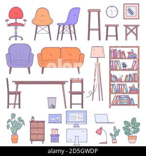 Meubles de bureau et de maison au design plat Illustration de Vecteur