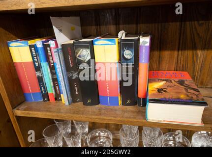 Une bibliothèque avec collection de livres Harry Potter exposés dans la maison liquidation salle de vente, Royaume-Uni Banque D'Images