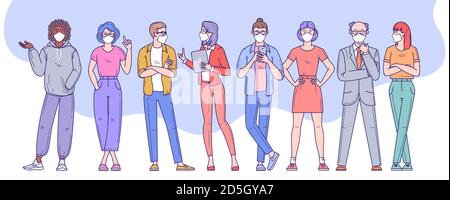 personnes avec des masques protecteurs Illustration de Vecteur