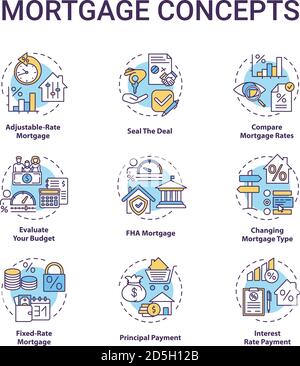 Ensemble d'icônes de concept hypothécaire Illustration de Vecteur