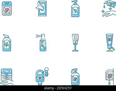 Types d'assainisseur jeu d'icônes de couleur RVB bleu Illustration de Vecteur