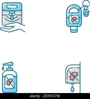 Désinfectant hygiénique pour les mains bleu RVB jeu d'icônes de couleur Illustration de Vecteur