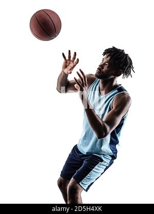 L'un afro-américain de basket-ball de l'Afrique de l'homme dans l'ombre silhouette isolé sur fond blanc Banque D'Images