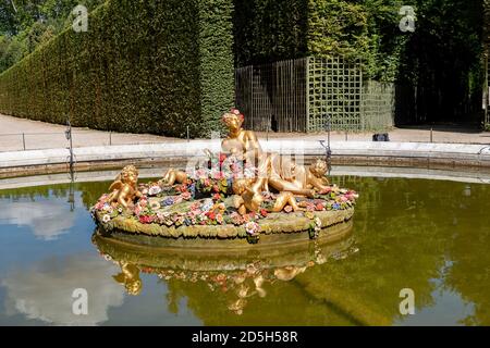 Fontaine Flora (ou fontaine Spring) dans les jardins du Château de Versailles. Banque D'Images