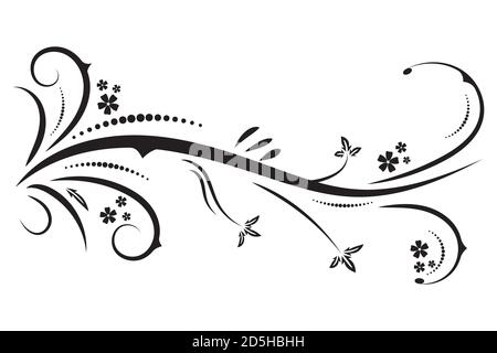 Dessin de graphiques vectoriels avec un élément de motif floral pour le design. Motif floral naturel tribal noir abstrait isolé sur fond blanc Illustration de Vecteur