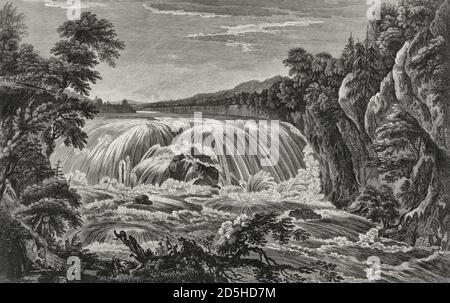 L'imprimé montre la vue sur les chutes Cohoes sur la rivière Mohawk, vers 1761 Banque D'Images