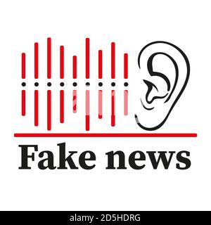 Icône fausses nouvelles mensongères. L'oreille entend le badge de mensonge. Diffusion de fausses informations dans les journaux, à la télévision et concept de tromperie journalistique. Vecteur plat Illustration de Vecteur