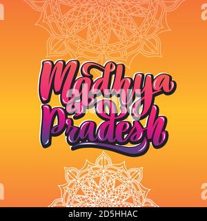 Madhya Pradesh lettrage manuscrit typographie. États de l'Inde. Illustration de Vecteur
