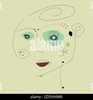 Simple main tendance ligne femme portrait art stylisé ligne art lustration. Illustration de Vecteur