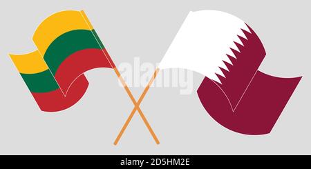 Drapeaux croisés de la Lituanie et du Qatar. Couleurs officielles. Proportion correcte. Illustration vectorielle Illustration de Vecteur