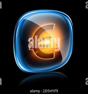 icône euro néon, isolée sur fond noir. Banque D'Images