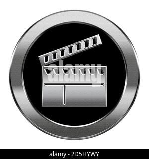 tableau de clapper de film, icône argent, isolé sur fond blanc. Banque D'Images