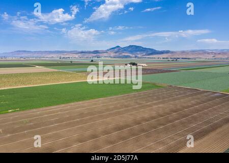 Vues aériennes sur le riche paysage agricole de la vallée de Salinas dans le comté de Monterey, Californie Banque D'Images