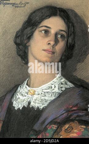 Goriushkin-Sorokopudov Ivan Silych - Portrait féminin 2 - École russe - 19e siècle Banque D'Images