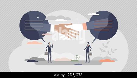 Conclusion de l'affaire comme contrat de vente d'affaires concept de personne minuscule moment. Les partenaires font du commerce ou achètent un geste symbolique comme un moment d'offre réussi Illustration de Vecteur