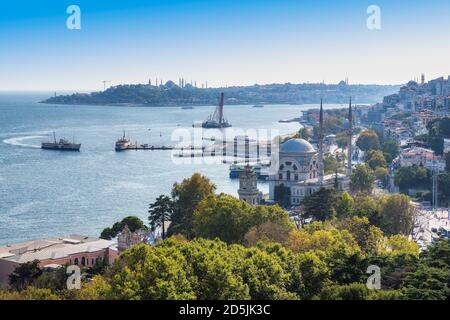 Horizon d'Istanbul dans le littoral du Bosphore à la journée ensoleillée, Turquie Banque D'Images
